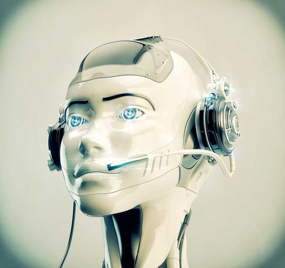Robot wearing phone headset