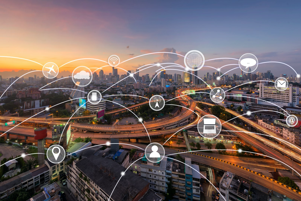 City landscape with connected technology
