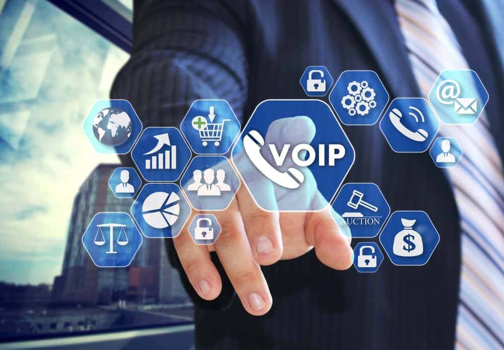 VoIP graphic with man pointing