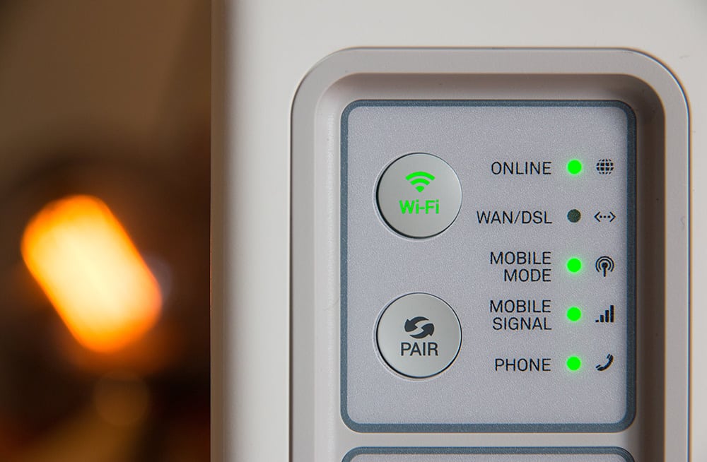 closeup of lights on wifi router