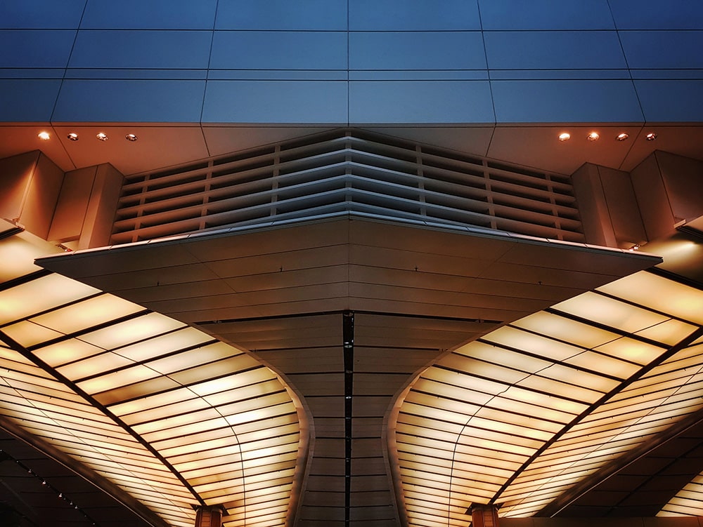 Wood ceiling with lights and vents