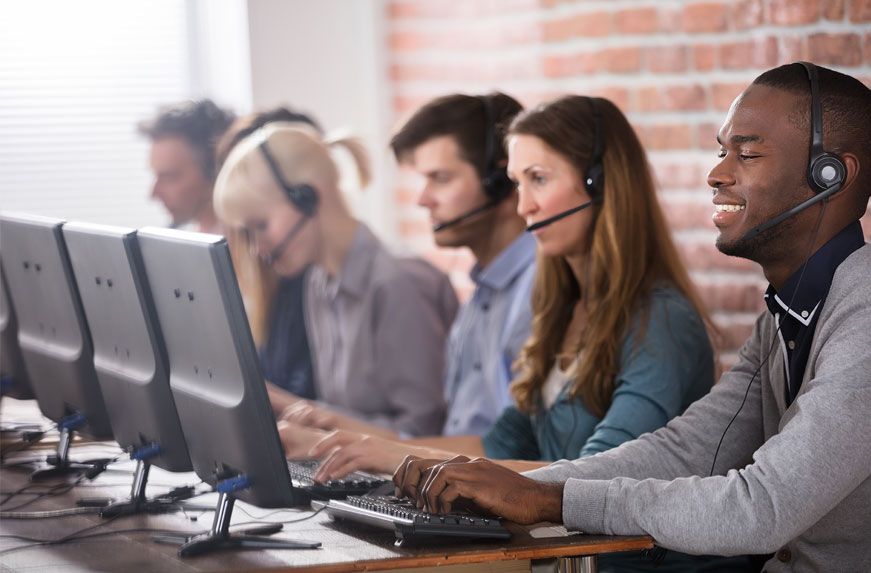 Call Centers with people wearing headsets